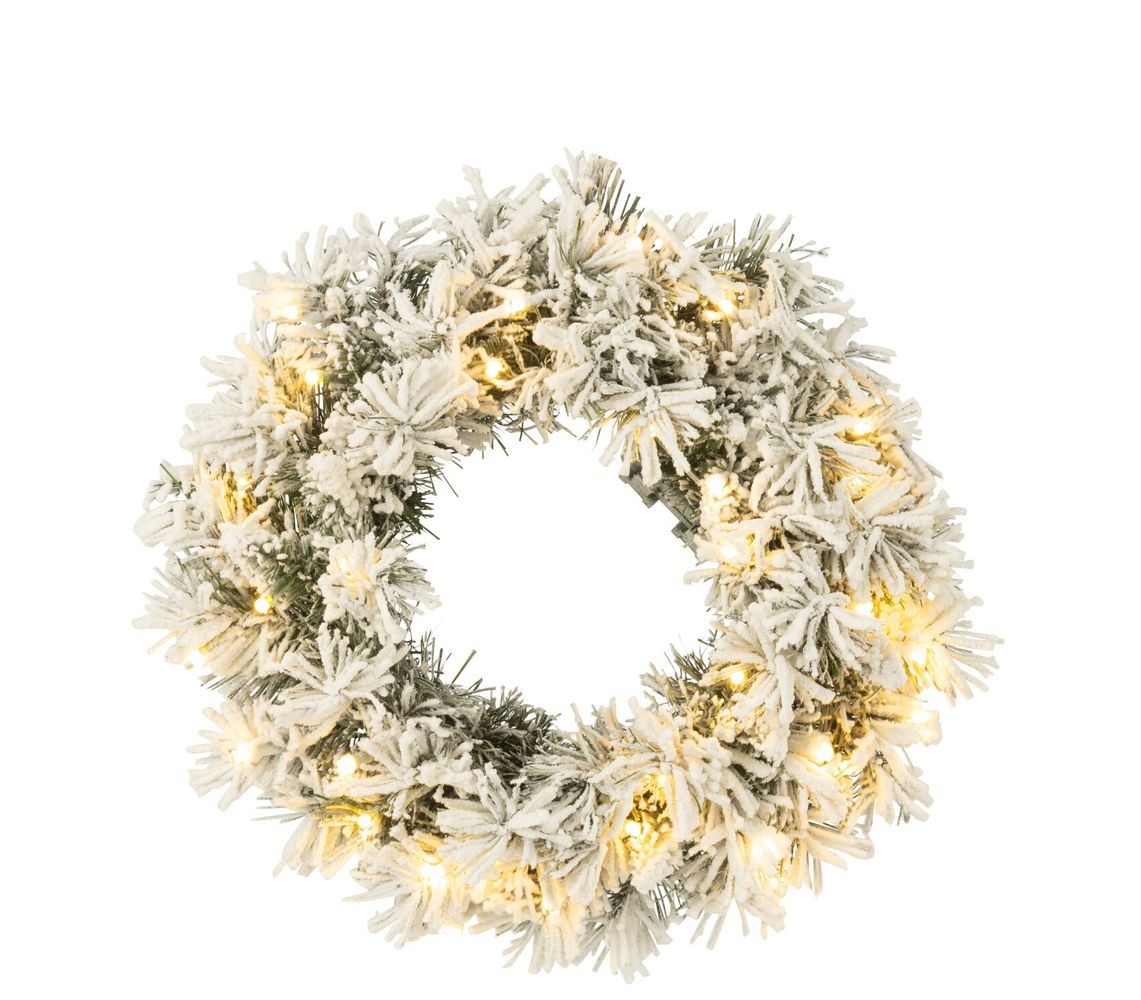 Zasněžený zelený vánoční věnec s led světýlky Snowy green M - Ø 44*16 cm