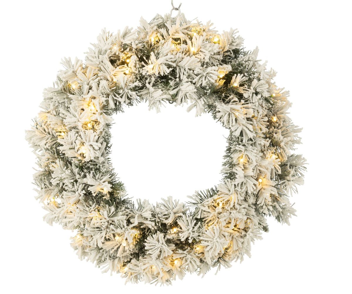 Zasněžený zelený vánoční věnec s led světýlky Snowy green M - Ø 63*13 cm