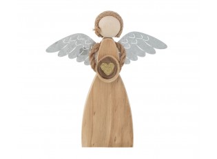 Přírodní dřevěný anděl se srdíčkem Heart gold - 23*5*26cm