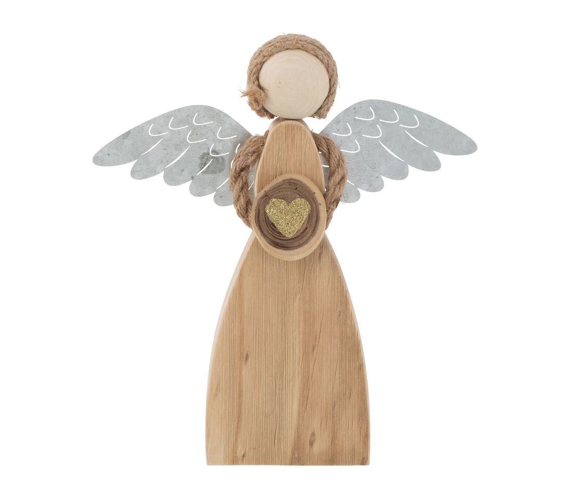 Přírodní dřevěný anděl se srdíčkem Heart gold - 23*5*26cm J-Line by Jolipa