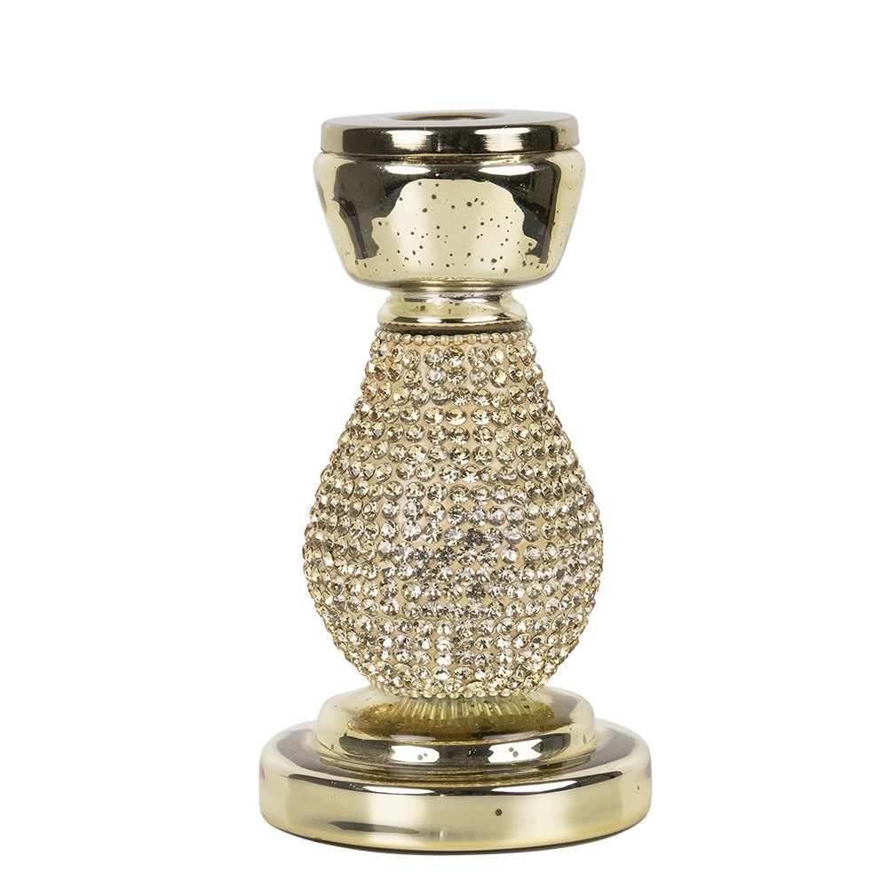 Zlatý skleněný svícen s kamínky Rhinestone gold M - 16 cm