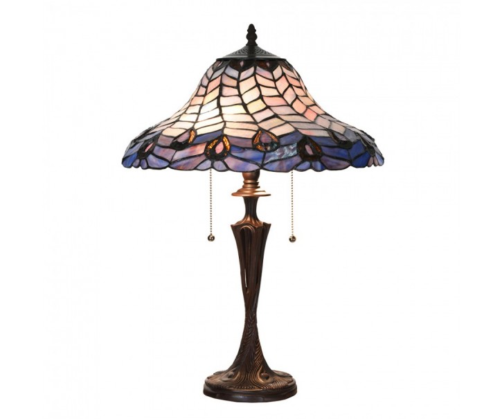 Modrá stolní lampa Tiffany Bleu Gérald - Ø 40*60cm