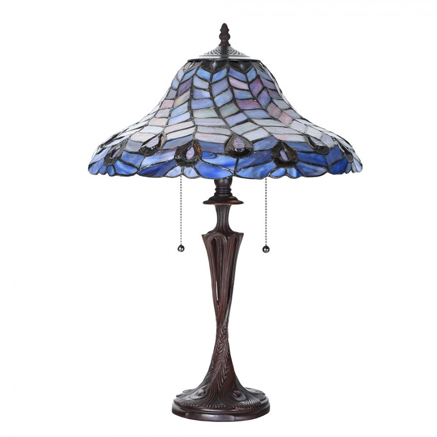 Modrá stolní lampa Tiffany Bleu Gérald - Ø 40*60cm