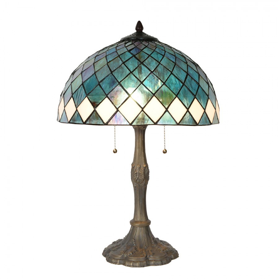 Modrá stolní lampa Tiffany Blue Ocean - Ø 40*61cm