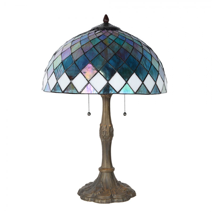 Modrá stolní lampa Tiffany Blue Ocean - Ø 40*61cm