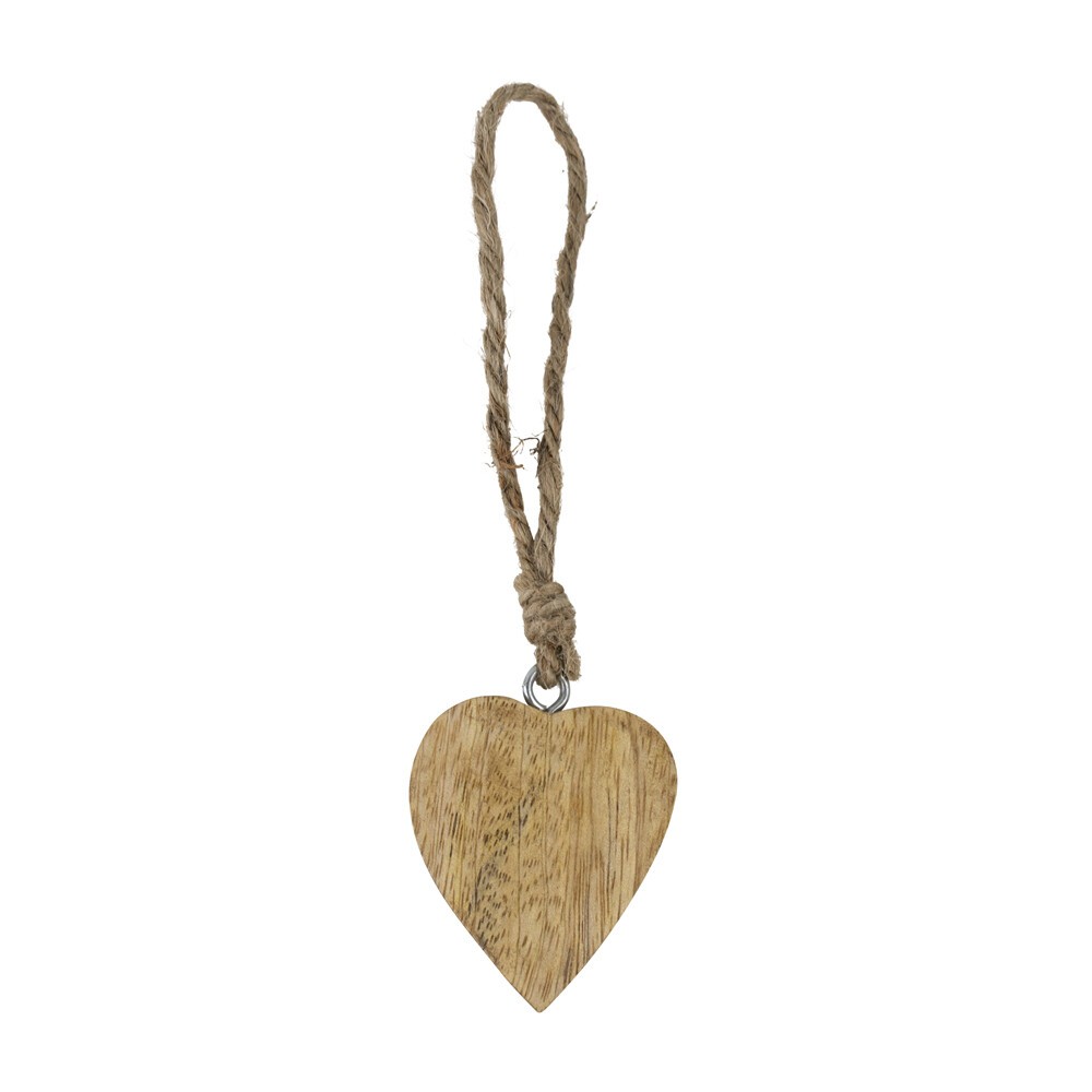 Dekorace přírodní dřevěné srdce na provázku S - 4,5*1*6 cm CIHHTH6