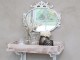 Krémové antik oválné nástěnné zrcadlo s květy Marionet - 35*2*29 cm