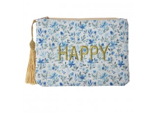Modrobílá dámská toaletní taška s květy Happy - 21*15 cm