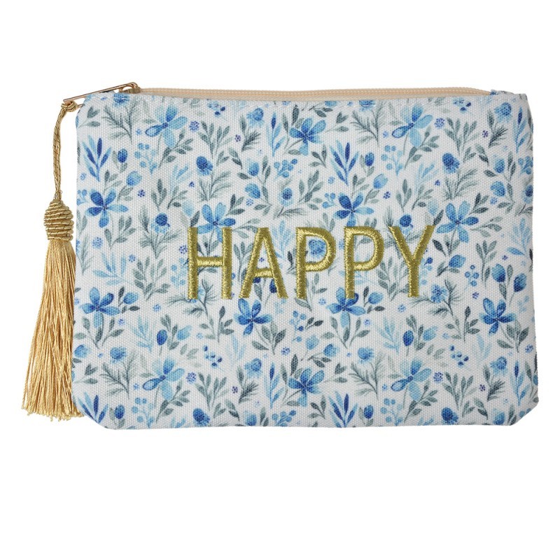 Modrobílá dámská toaletní taška s květy Happy - 21*15 cm Clayre & Eef