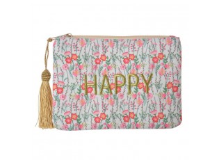 Růžovobílá dámská toaletní taška s květy Happy - 21*15 cm