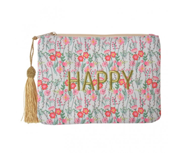 Růžovobílá dámská toaletní taška s květy Happy - 21*15 cm