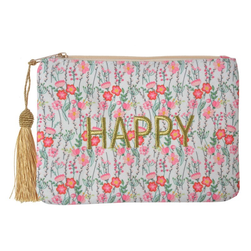 Růžovobílá dámská toaletní taška s květy Happy - 21*15 cm JZMB0011