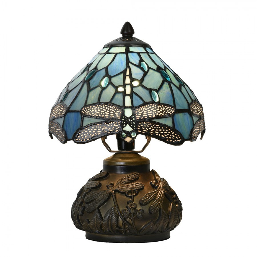 Modrá stolní lampa Tiffany Blue Dragonfly - Ø 20*28cm 5LL-6339