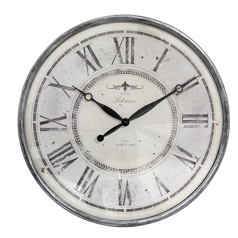 Šedobéžové antik nástěnné hodiny Hotel Lelouver - Ø 50*6 cm / 1*AA 6KL0815