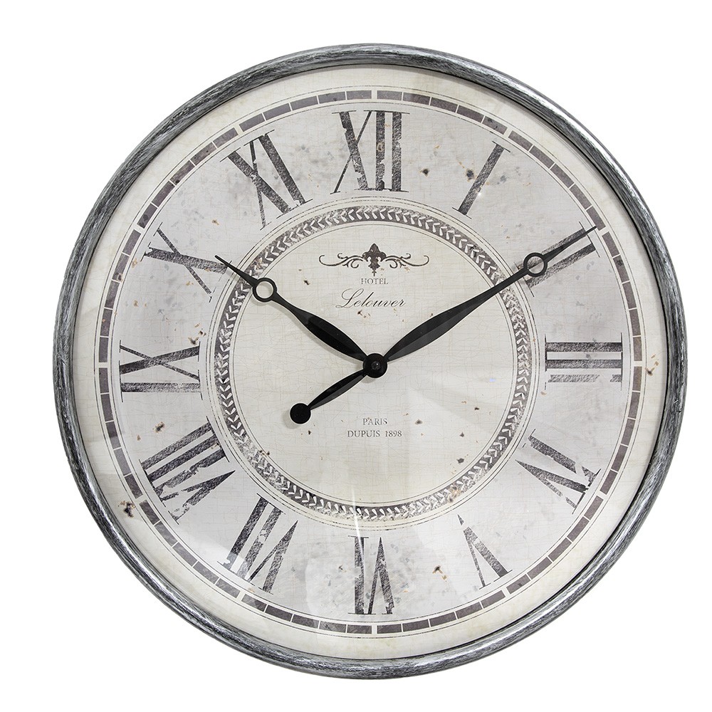 Šedobéžové antik nástěnné hodiny Hotel Lelouver - Ø 50*6 cm / 1*AA
