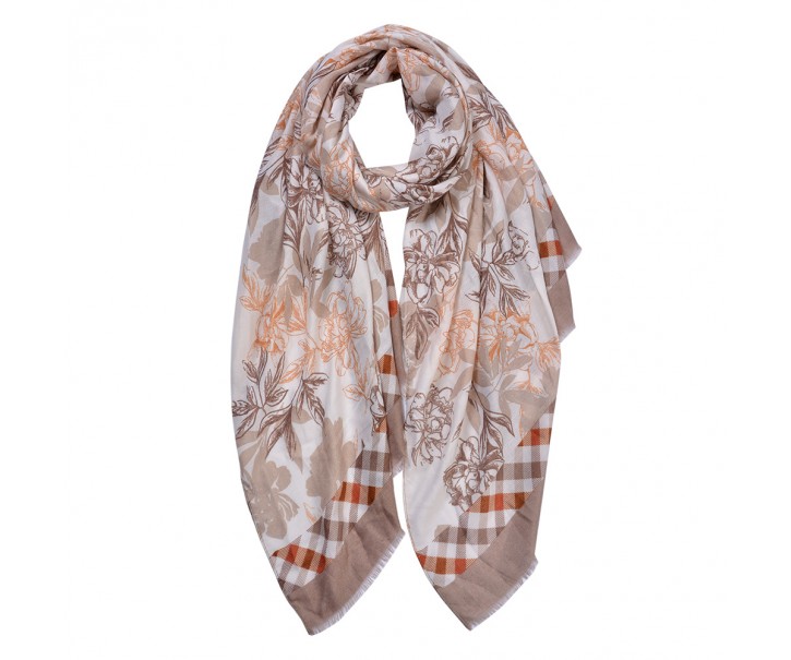 Béžový dámský šátek s ornamenty květin - 80*180 cm