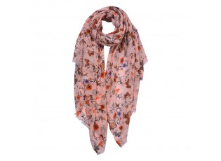 Růžový dámský šátek s kytičkami a motýly - 80*180 cm