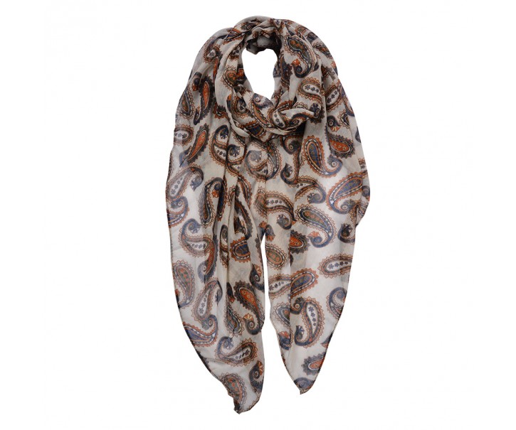 Béžový dámský šátek s barevnými ornamenty - 80*180 cm