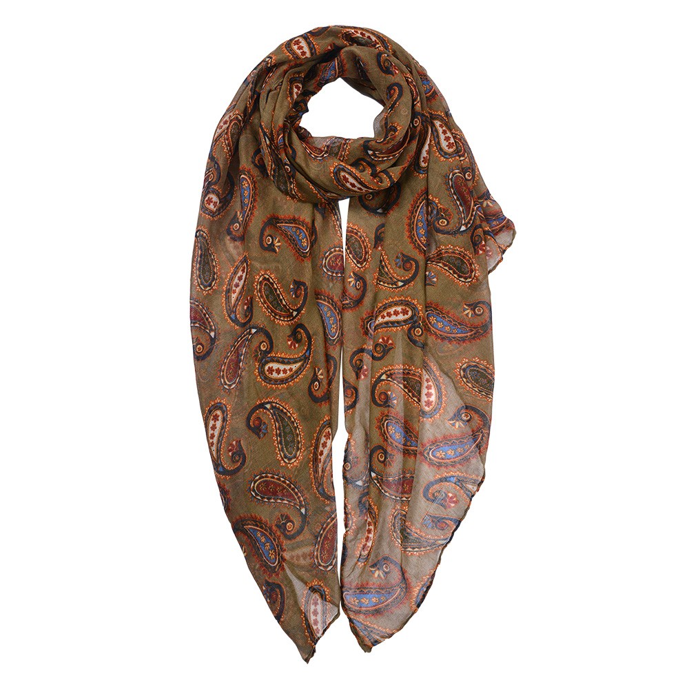 Hnědý dámský šátek s barevnými ornamenty - 80*180 cm Clayre & Eef