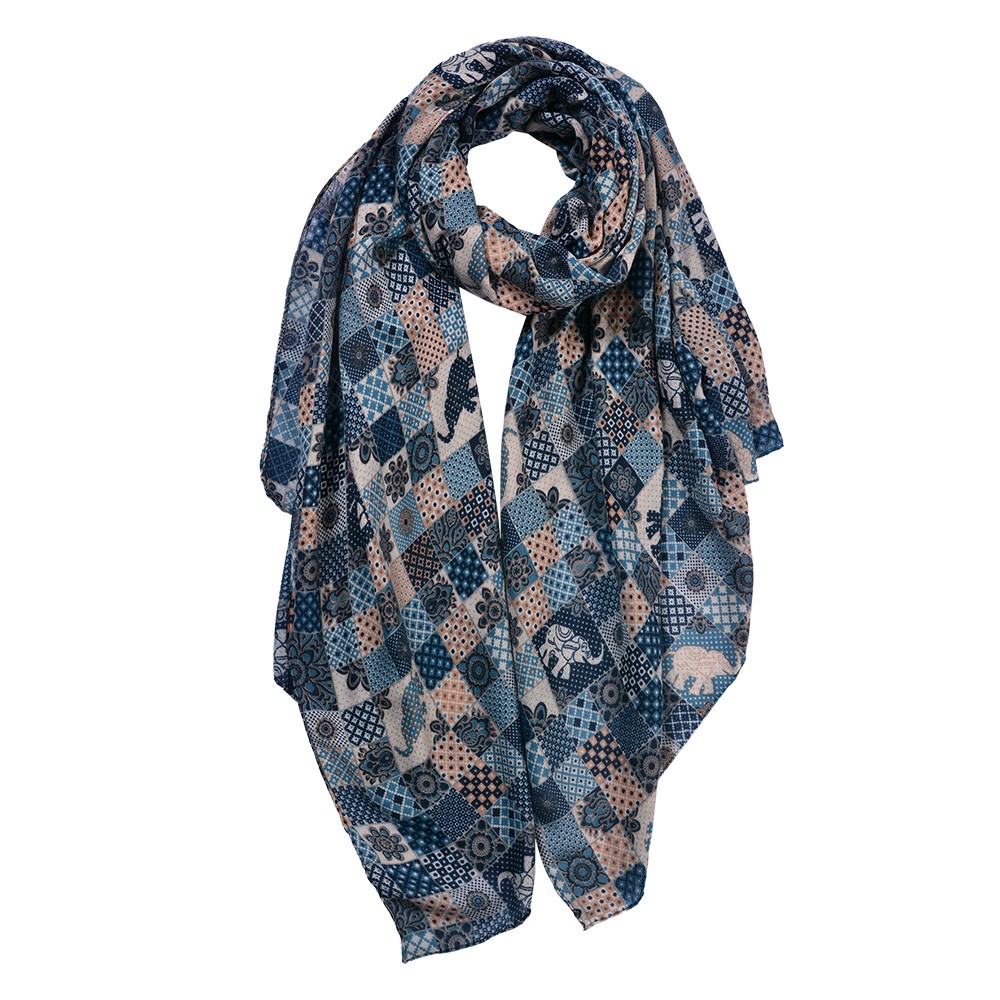 Čtverečkovaný modrý dámský šátek - 80*180 cm Clayre & Eef