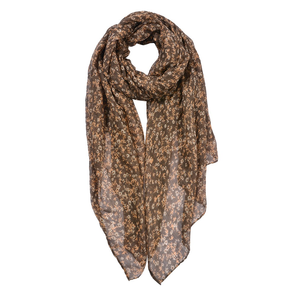 Hnědý dámský šátek s kytičkami - 80*180 cm Clayre & Eef