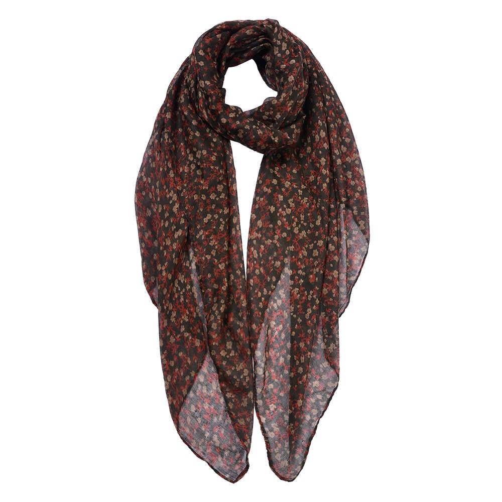 Tmavě hnědý dámský šátek s kytičkami - 80*180 cm Clayre & Eef
