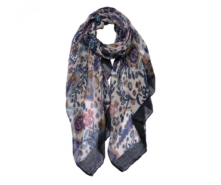 Béžový dámský šátek s ornamenty - 80*180 cm