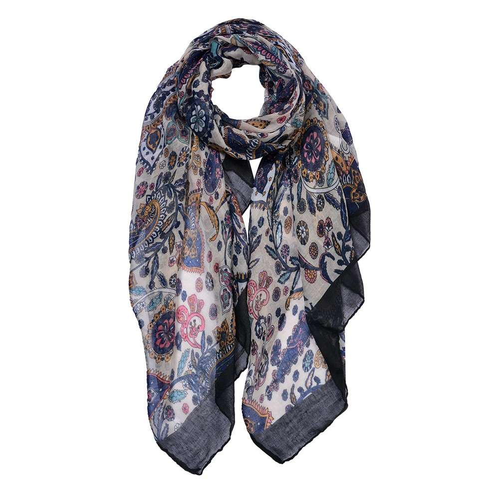 Béžový dámský šátek s ornamenty - 80*180 cm Clayre & Eef