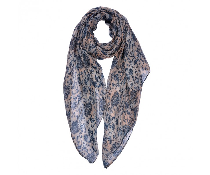Šedý dámský šátek s modrým vzorováním - 80*180 cm