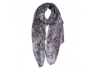 Šedý dámský šátek s ornamenty - 80*180 cm