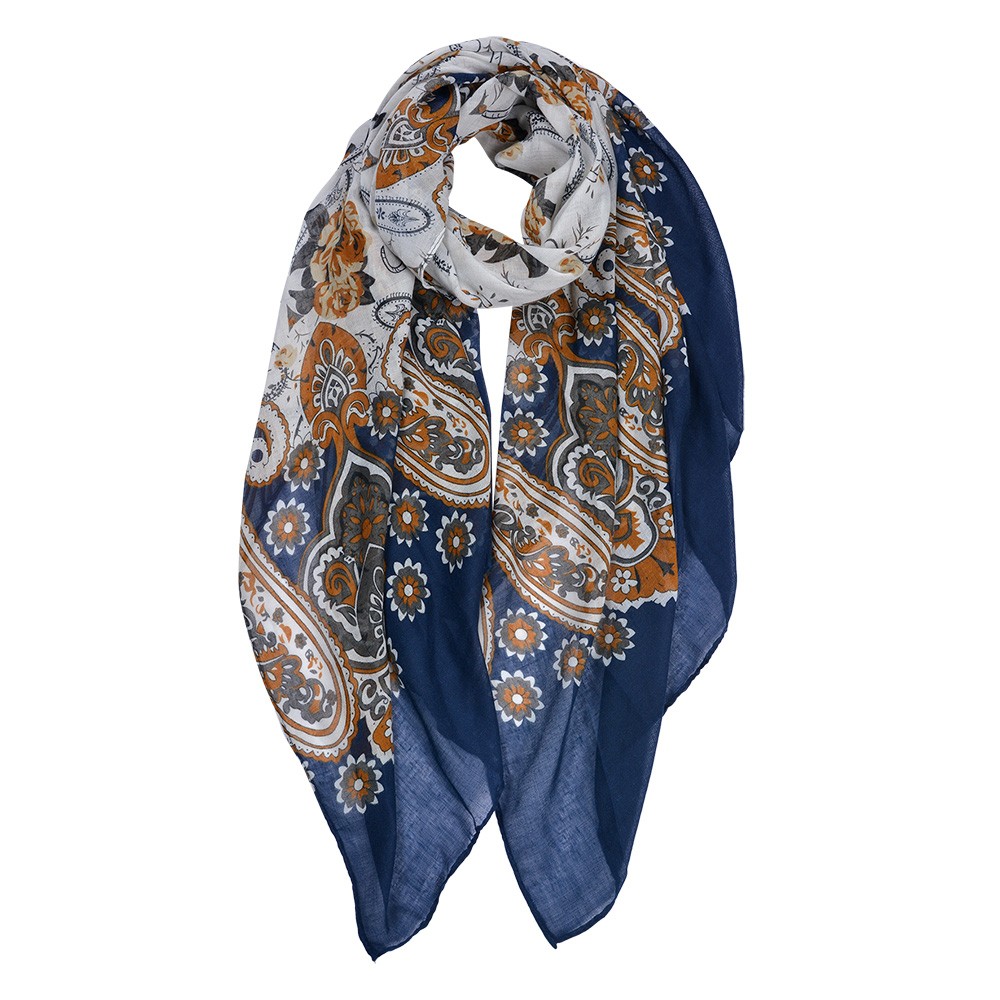 Tmavě modrý dámský šátek se vzorováním - 80*180 cm Clayre & Eef