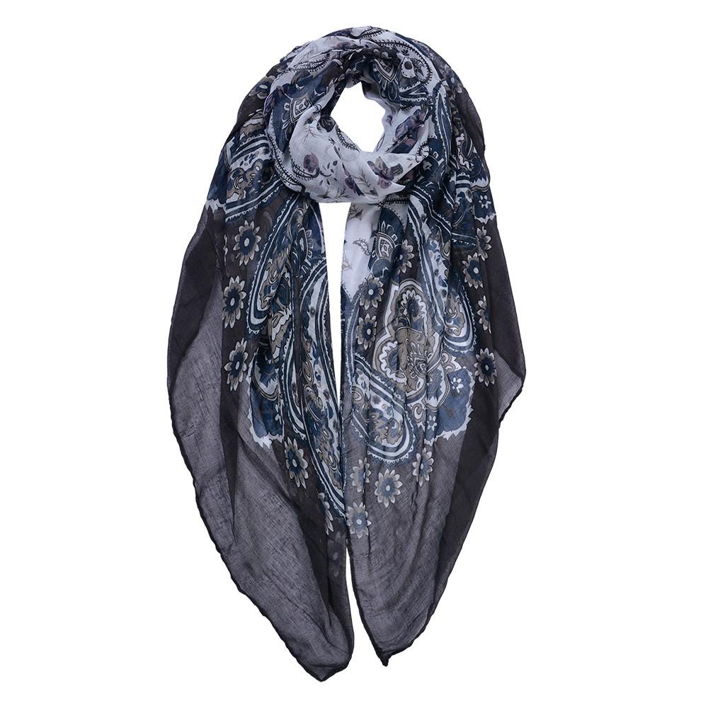 Tmavý dámský šátek se vzorováním - 80*180 cm Clayre & Eef