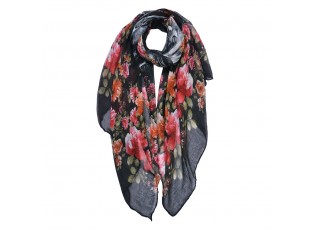 Černý dámský šátek s květy - 80*180 cm