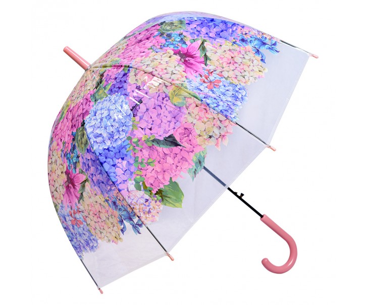 Růžový deštník s květy hortenzie - 60cm