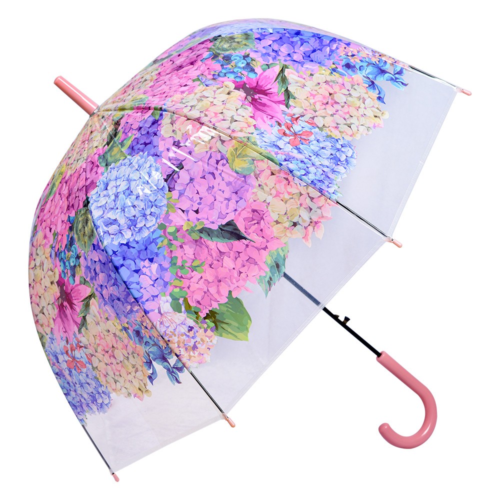 Růžový deštník s květy hortenzie - 60cm Clayre & Eef