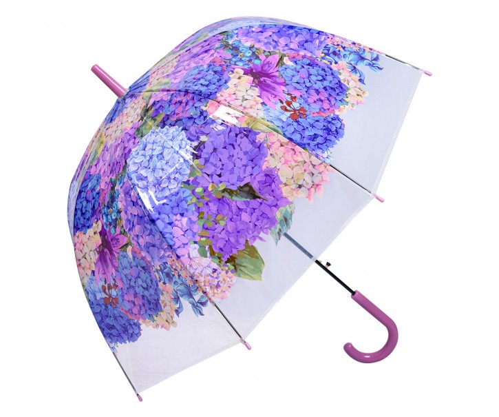 Fialový deštník s květy hortenzie - 60cm