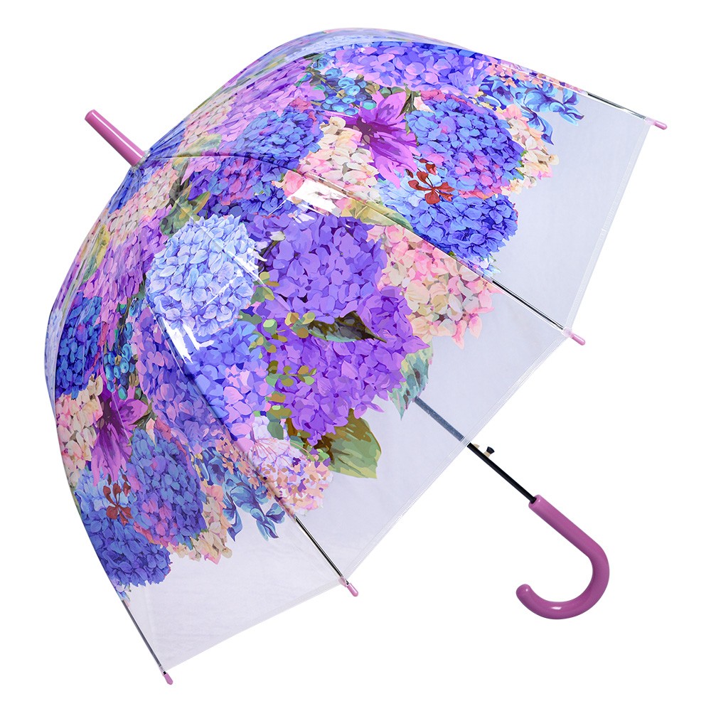 Fialový deštník s květy hortenzie - 60cm Clayre & Eef