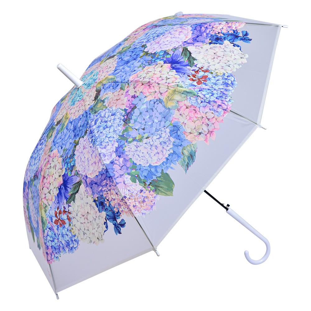 Bílý deštník s květy hortenzie - 60cm Clayre & Eef