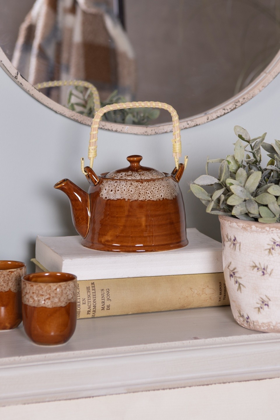Hnědobílá porcelánová konvička na čaj - 14*12*12 cm / 0,75L