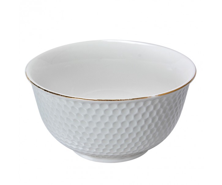 Bílá porcelánová miska na polévku se zlatým proužkem - Ø 13*7 cm / 350 ml