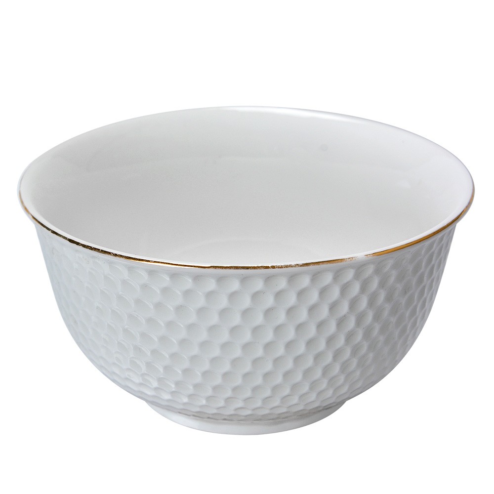 Bílá porcelánová miska na polévku se zlatým proužkem - Ø 13*7 cm / 350 ml Clayre & Eef