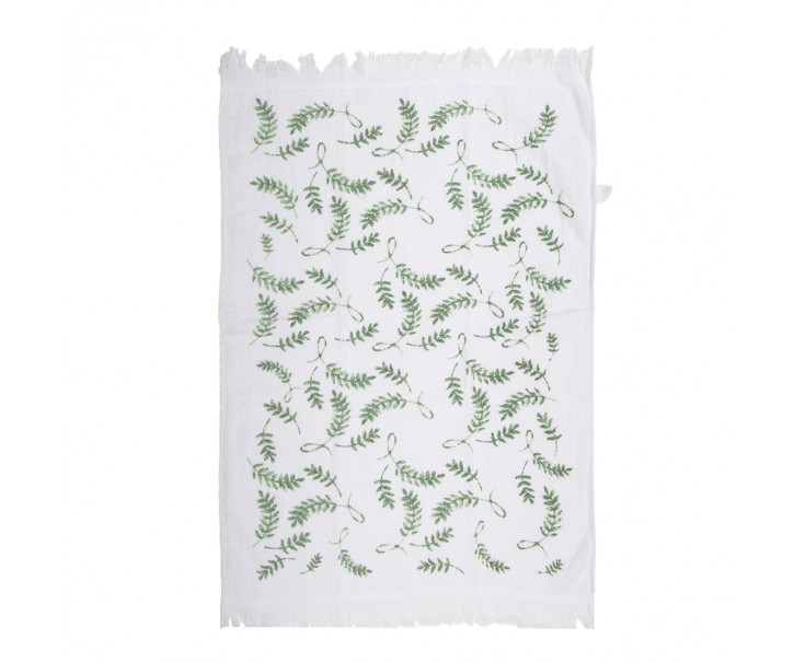 Bílý froté ručník se zelenými listy - 40*66 cm