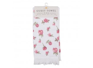 Bílý kuchyňský froté ručník s růžičkami - 40*66 cm