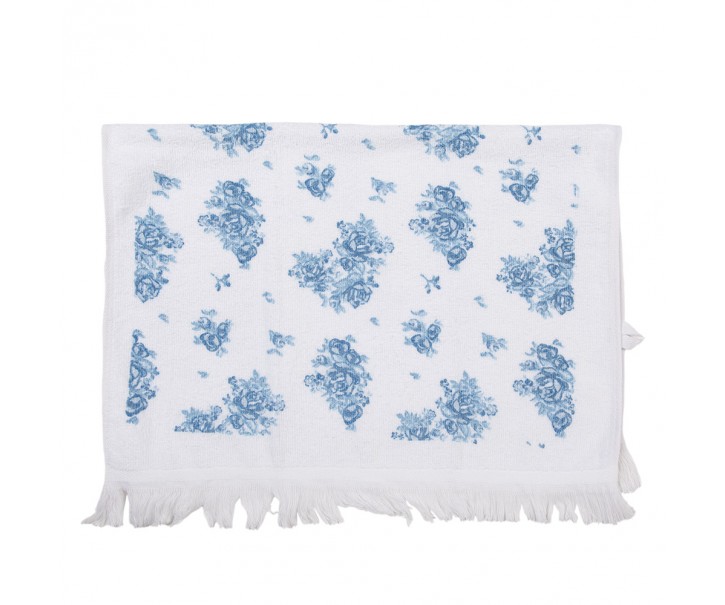 Bílý froté kuchyňský ručník s modrými růžičkami Blue Rose Blooming - 40*66 cm
