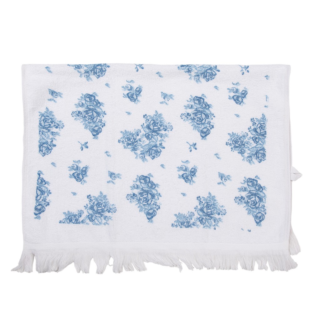Bílý froté kuchyňský ručník s modrými růžičkami Blue Rose Blooming  - 40*66 cm Clayre & Eef