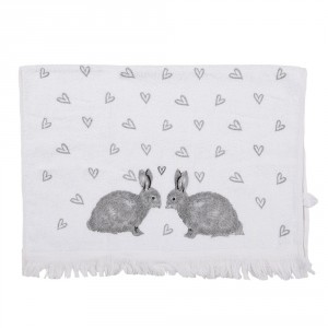 Bílý froté kuchyňský ručník s králíčky a srdíčky Bunnies in Love I - 40*66 cm