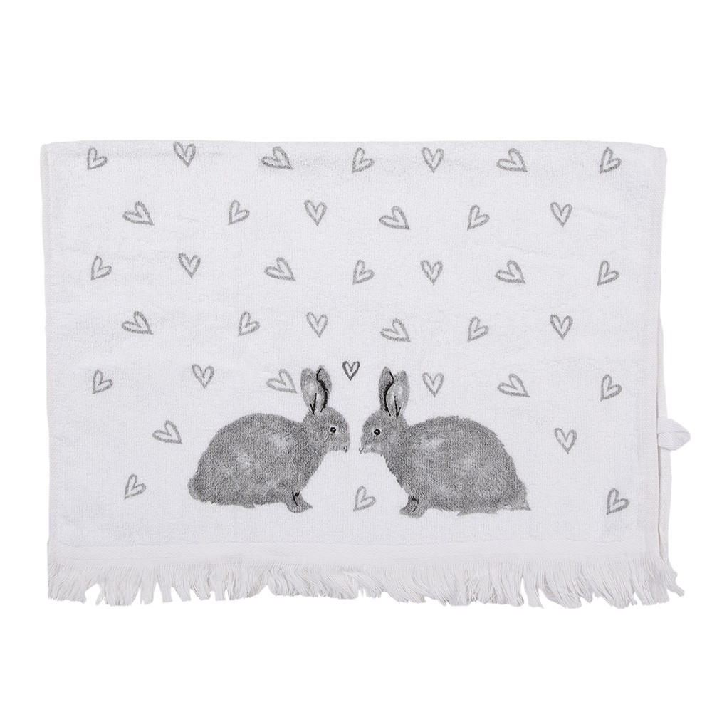 Bílý froté kuchyňský ručník s králíčky a srdíčky Bunnies in Love I - 40*66 cm Clayre & Eef