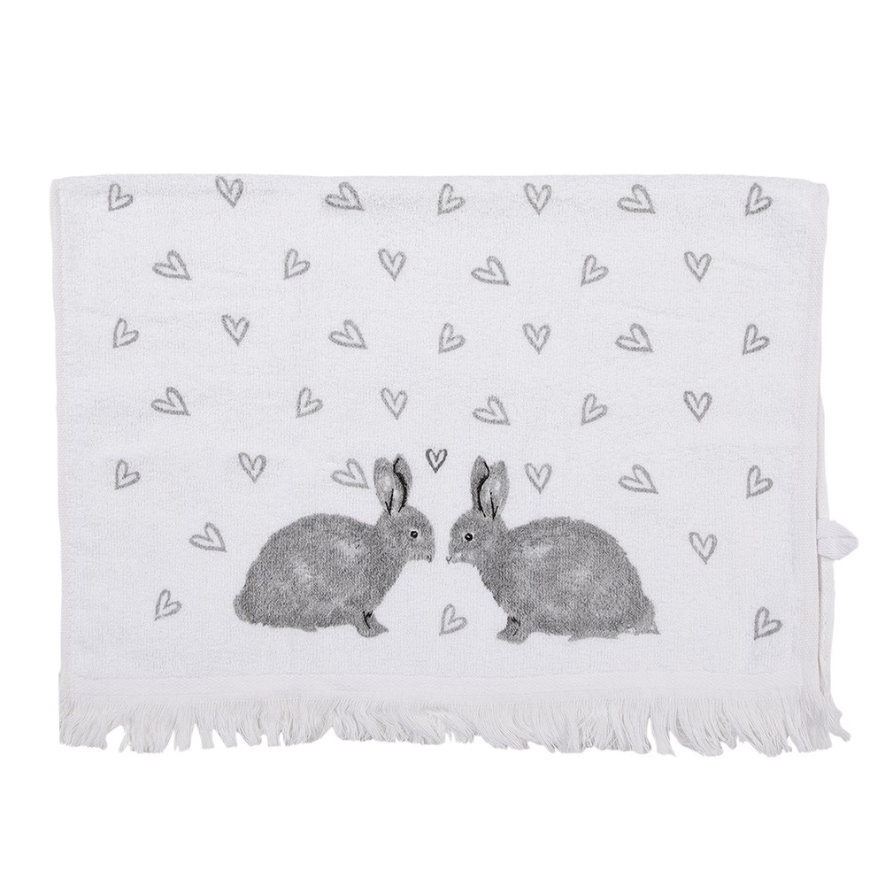 Bílý froté kuchyňský ručník s králíčky a srdíčky Bunnies in Love I - 40*66 cm