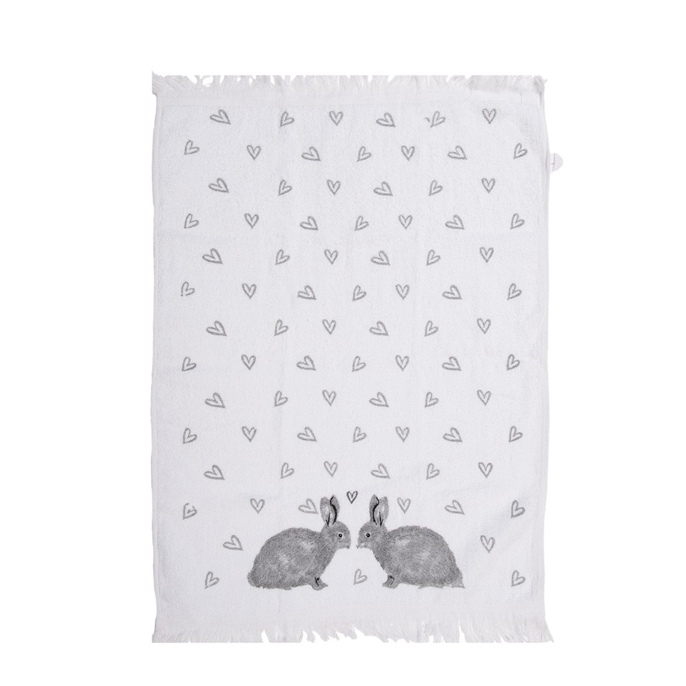 Bílý froté kuchyňský ručník s králíčky a srdíčky Bunnies in Love I - 40*66 cm