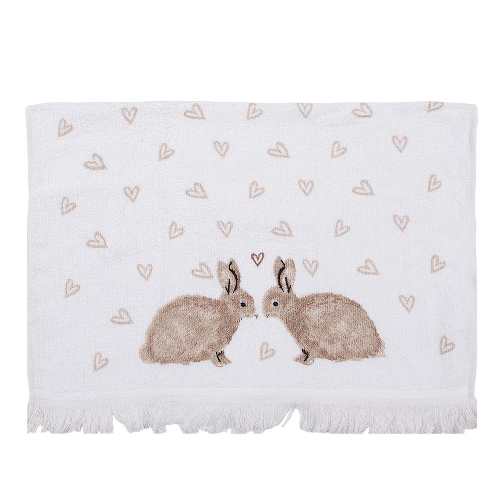Bílý froté kuchyňský ručník s králíčky a srdíčky Bunnies in Love - 40*66 cm Clayre & Eef